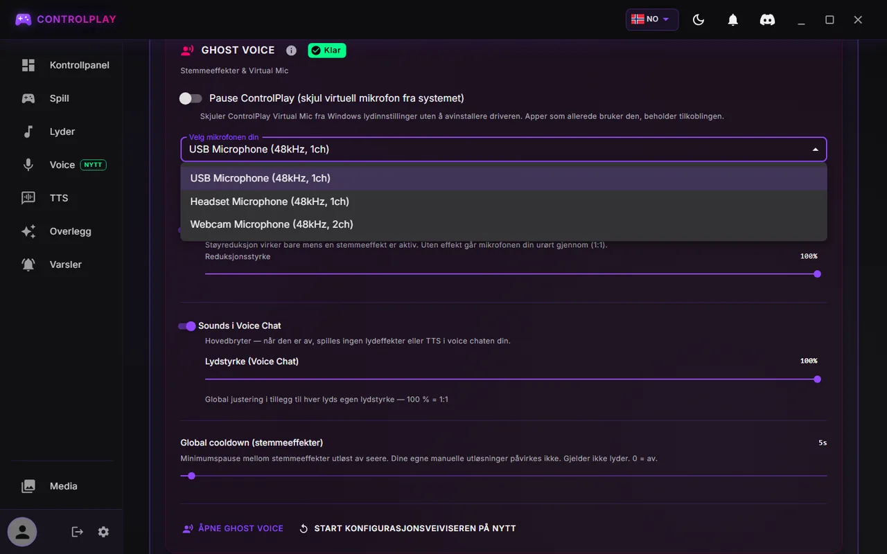 Mikrofonoppsett for ControlPlay: god lyd uten OBS- og Discord-filtre