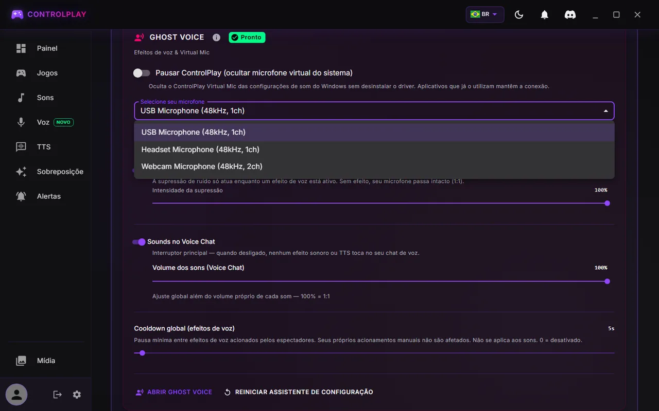 Configure seu microfone para o ControlPlay: som limpo sem filtros do OBS ou Discord