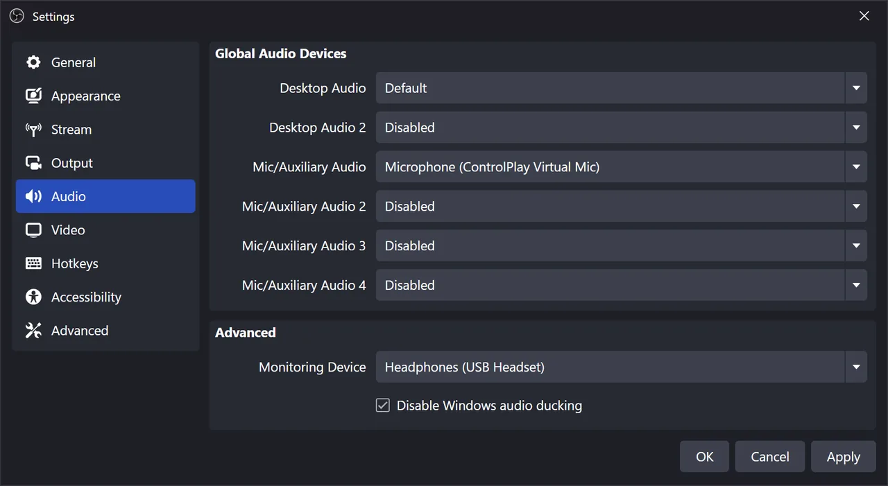 OBS Audio Setup for ControlPlay: Sounds, TTS and Voice Without Echo