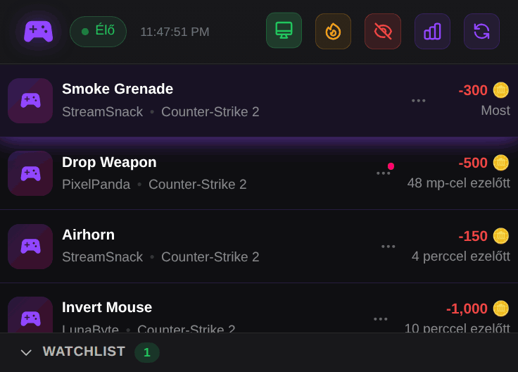 ControlPlay OBS Dock: élő feed, visszatérítés, timeout és segítség a nézőknek