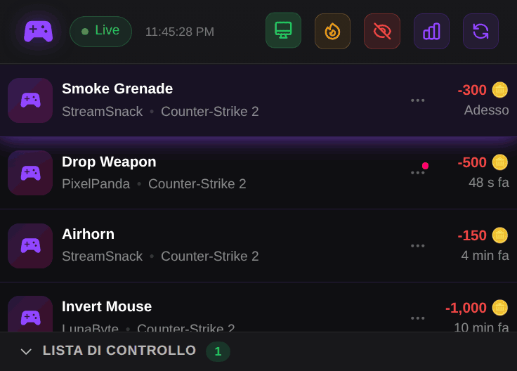 OBS Dock di ControlPlay: feed live, rimborsi, timeout e aiuto per gli spettatori