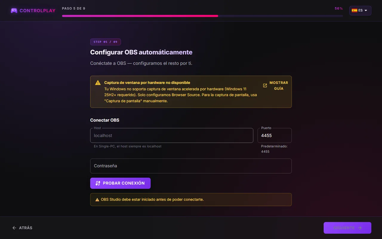 Aviso del asistente Captura de ventana por hardware no disponible con el botón Mostrar guía